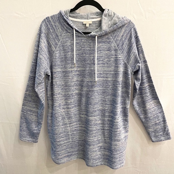 Talbots Blue & White Pullover Hoodie Loose Bottom Tunic Length Pockets Size M - Picture 1 of 5